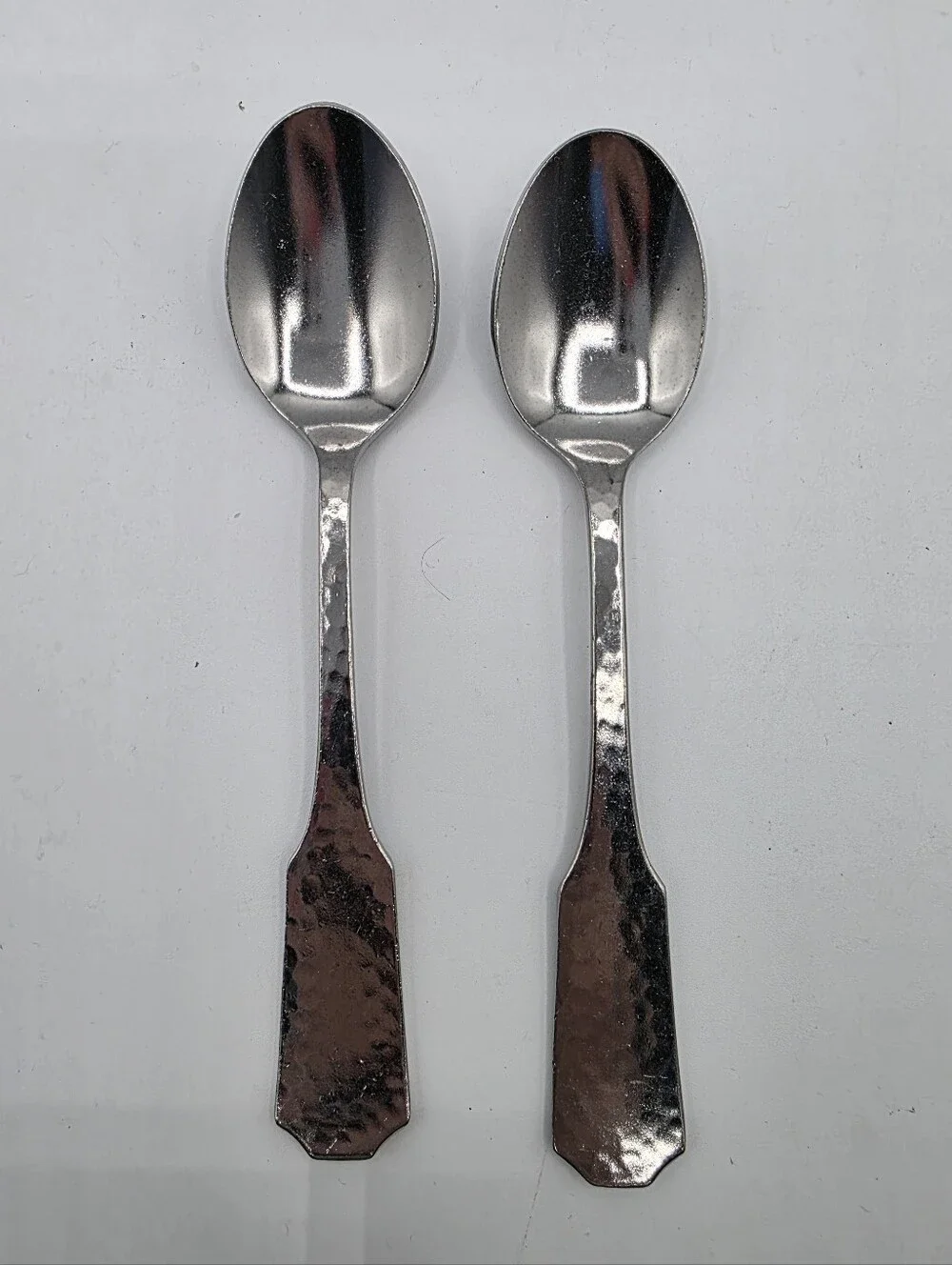 2 Stainless Steel Spoons Silverware Hammered Teaspoons Satin Made Japan Dessert